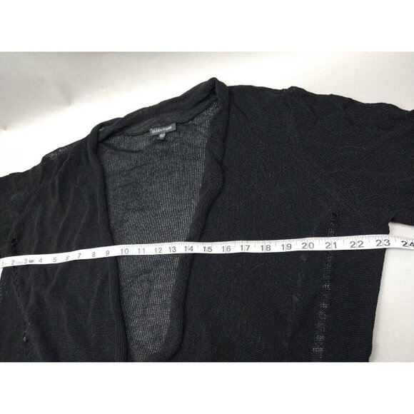 Eileen Fisher Sweater L Black Linen Blend Shrug Wrap Loose Knit Open Cardigan - Picture 5 of 8